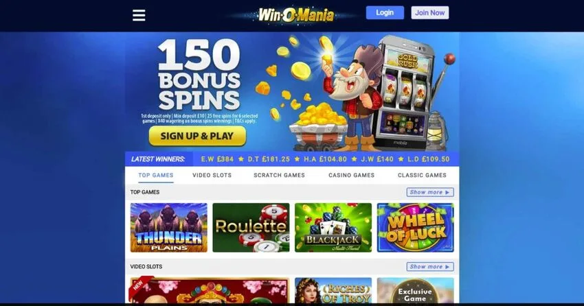 Winomania slot games display